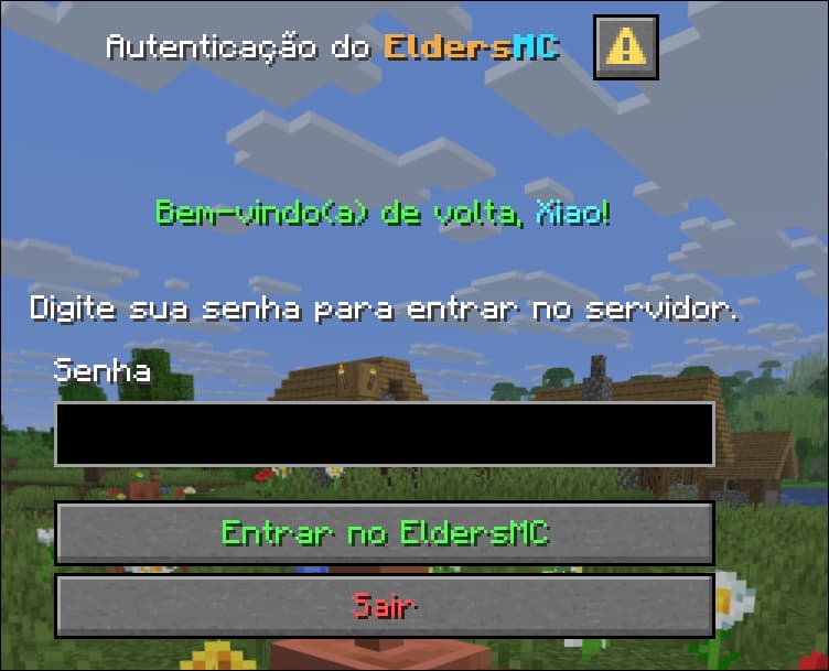 Tela de login do EldersMC com campo de senha e botão Entrar no EldersMC