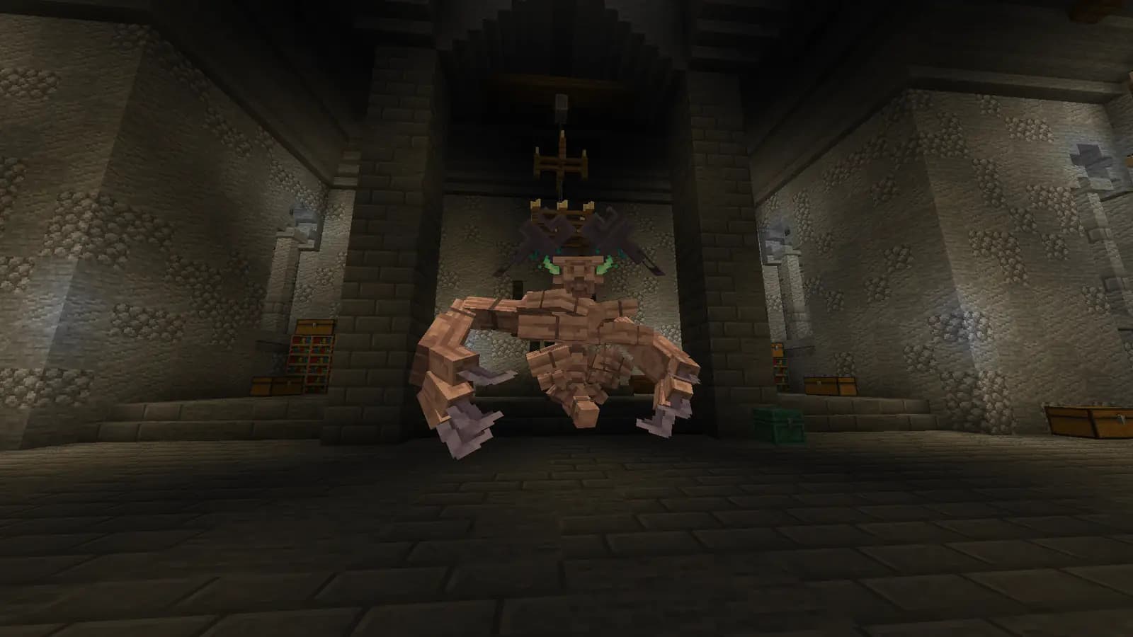 Chefe gigante de pedra na arena de uma masmorra da EldersMC