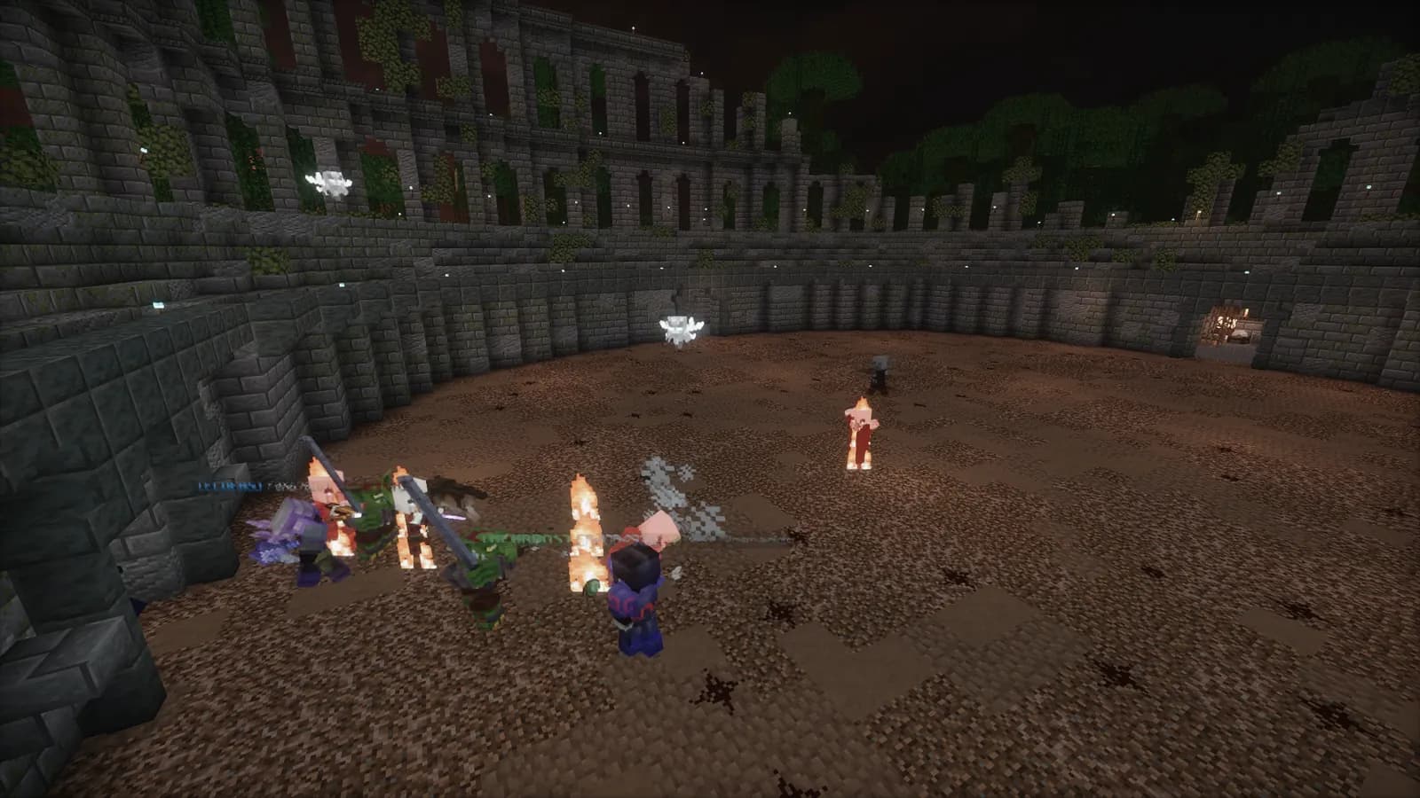 Batalha em grupo contra chefes na arena em ruínas do EldersMC