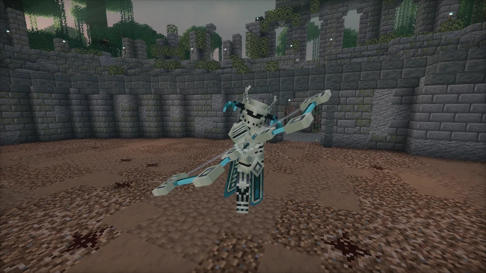 Chefe esquelético com arco na arena de pedra do EldersMC