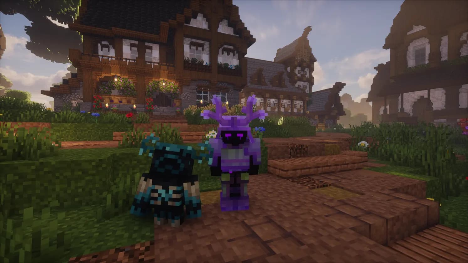 Estátua colossal de jogador na praça do spawn da EldersMC