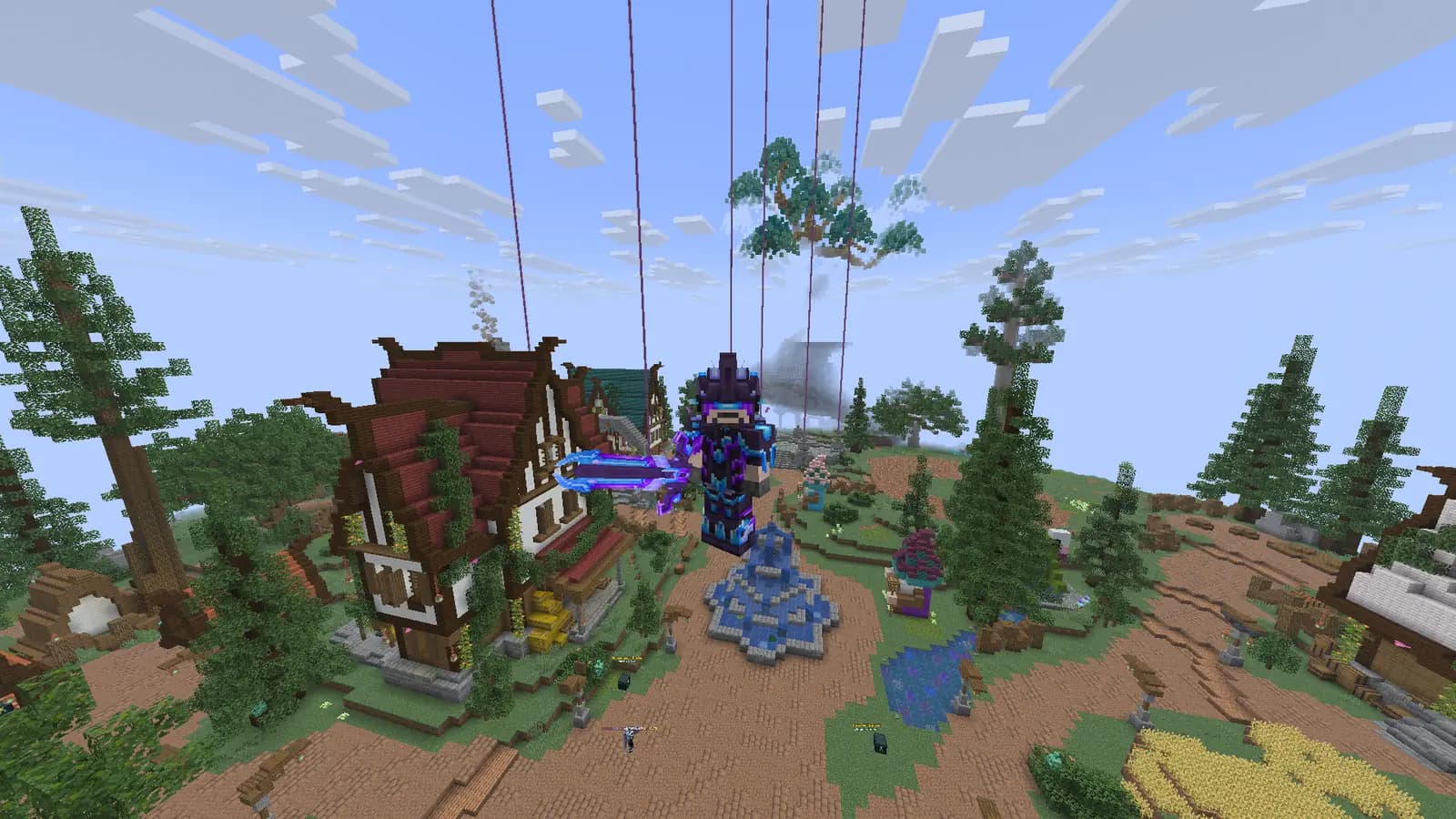 Estátua colossal de jogador na praça do spawn do EldersMC